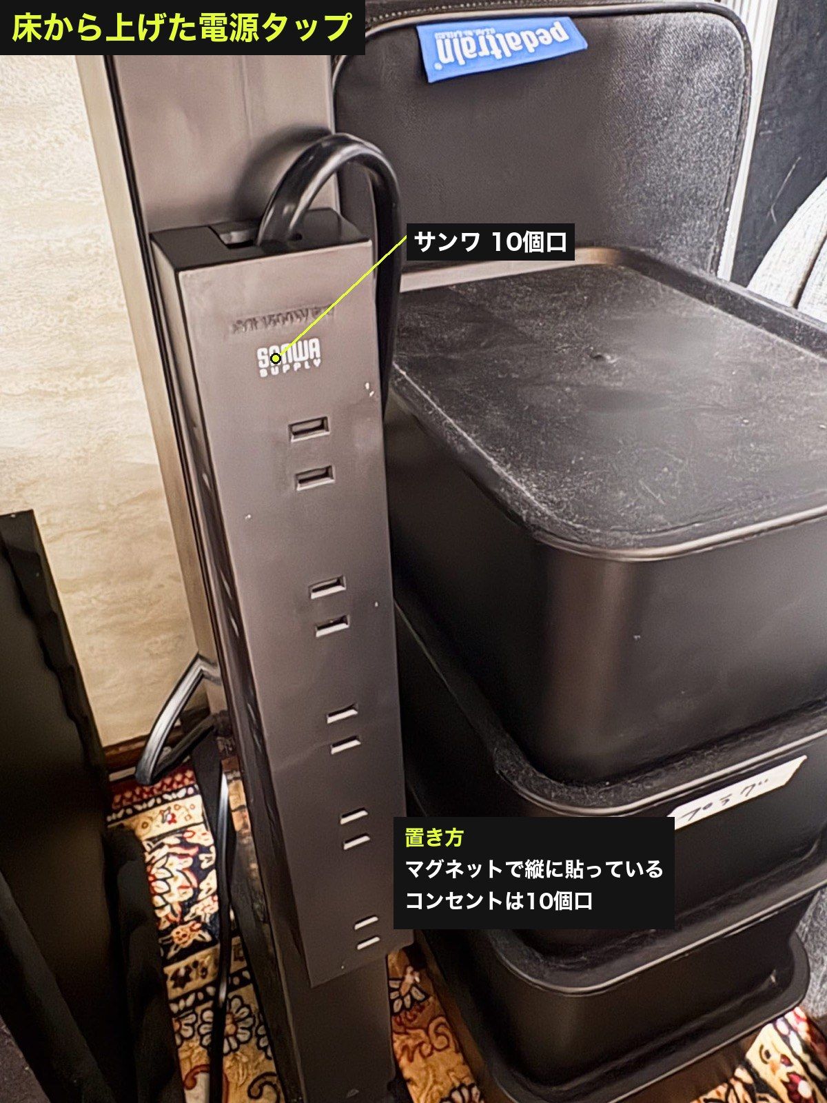 机まわりで使用している10個口電源タップと接続機器